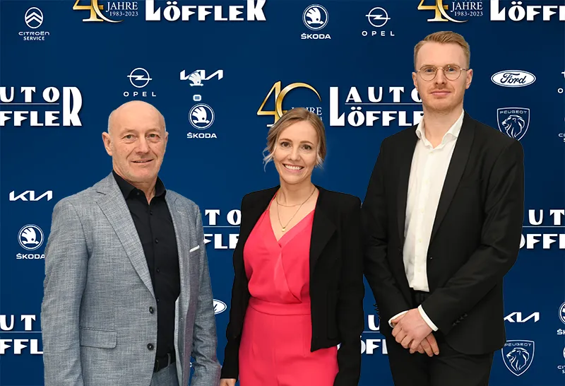 Die Geschäftsleitung von Auto Löffer - Robert, Lisa und Mike Löffler