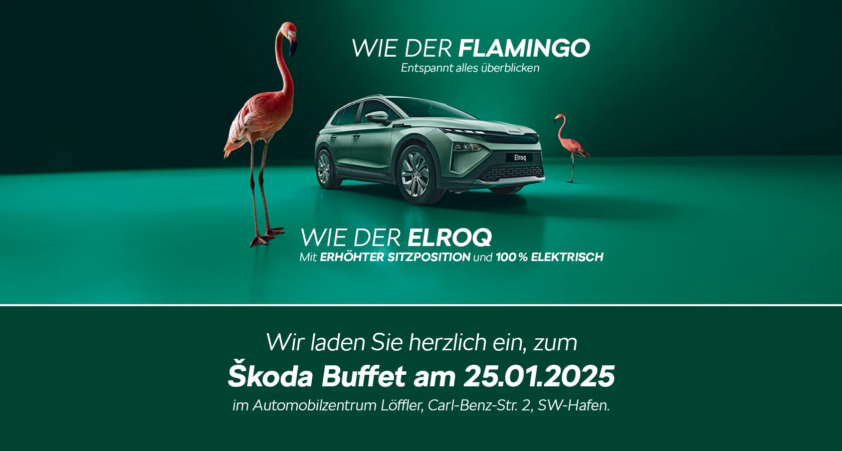 Einladung zum Skoda Buffet am 25.1.25 im Automobilzentrum Löffler, Carl-Benz-Sr. 2 in Schweinfurt.